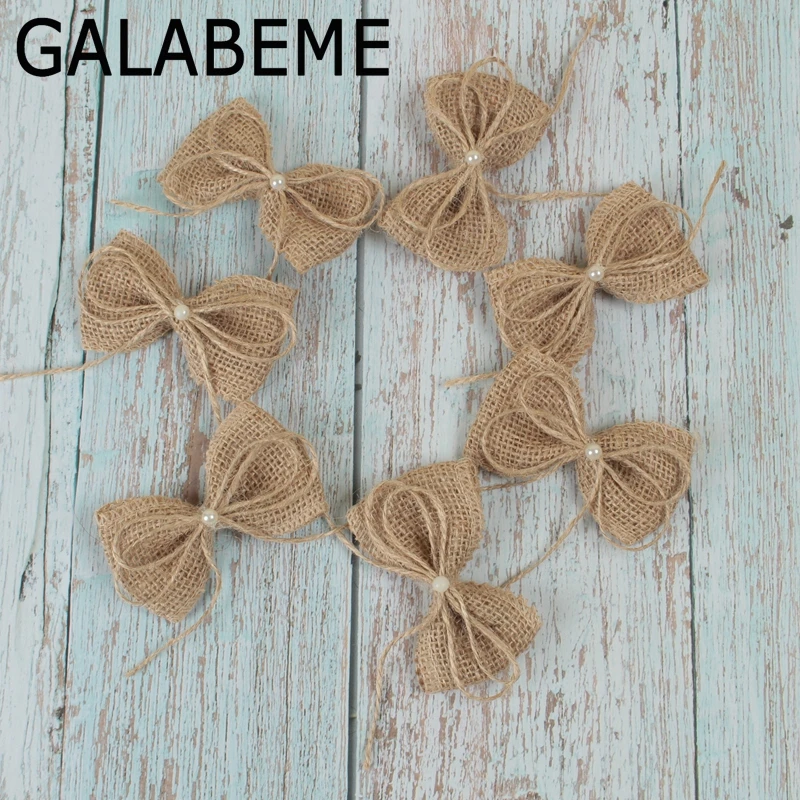 Galabeme 50PCS DIY PearlJute Burlap Hessian Bowknot Bows Hat Accessories Craft Rustic Wedding decoration supplier Decor | Дом и сад