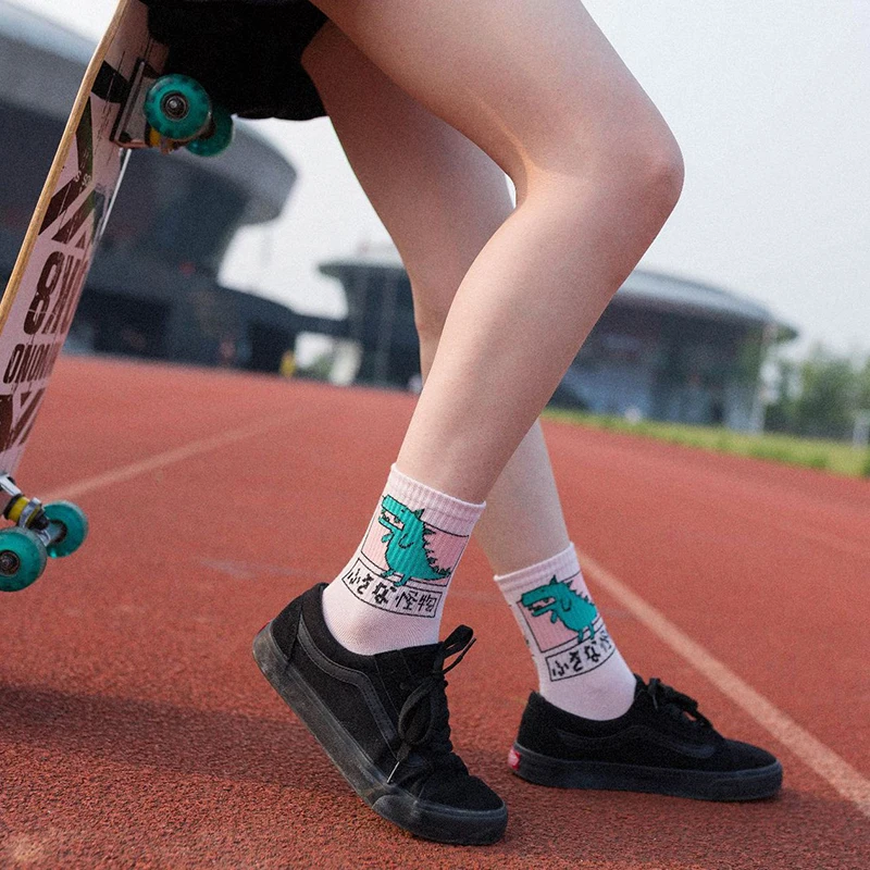 Pink Japan Harajuku Women Cute Cartoon Animal Dog Dinosaur Cat Cotton Socks Long Winter Socks Women's Winter Socks Men's Socks Cotton - Color: Pink