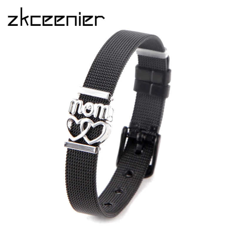 

Fashion Ladies Stainless Steel Mesh Bracelets Crystal MoM Charms Brand Bracelets Adjustable Bracelet for Mother's Day Gifts