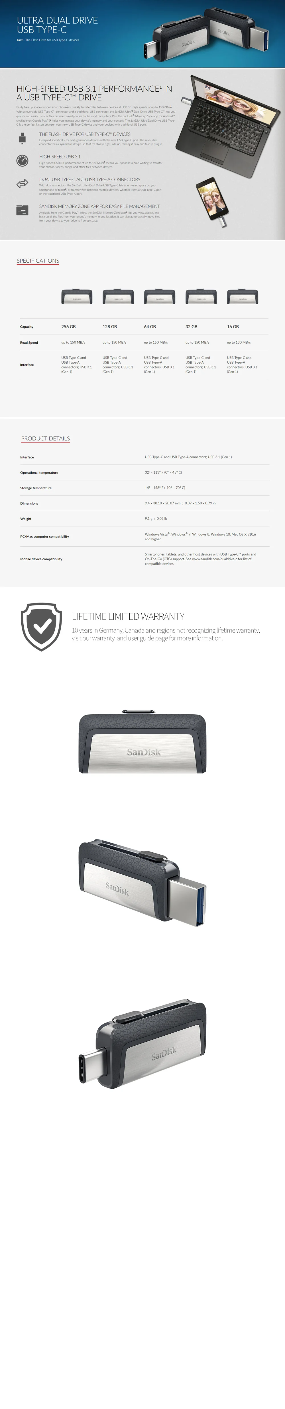 SanDisk DDC2 USB 3,0 OTG флэш-диск 128 Гб 64 ГБ 32 ГБ 16 ГБ флеш-накопитель Флешка для ПК/Android type-C