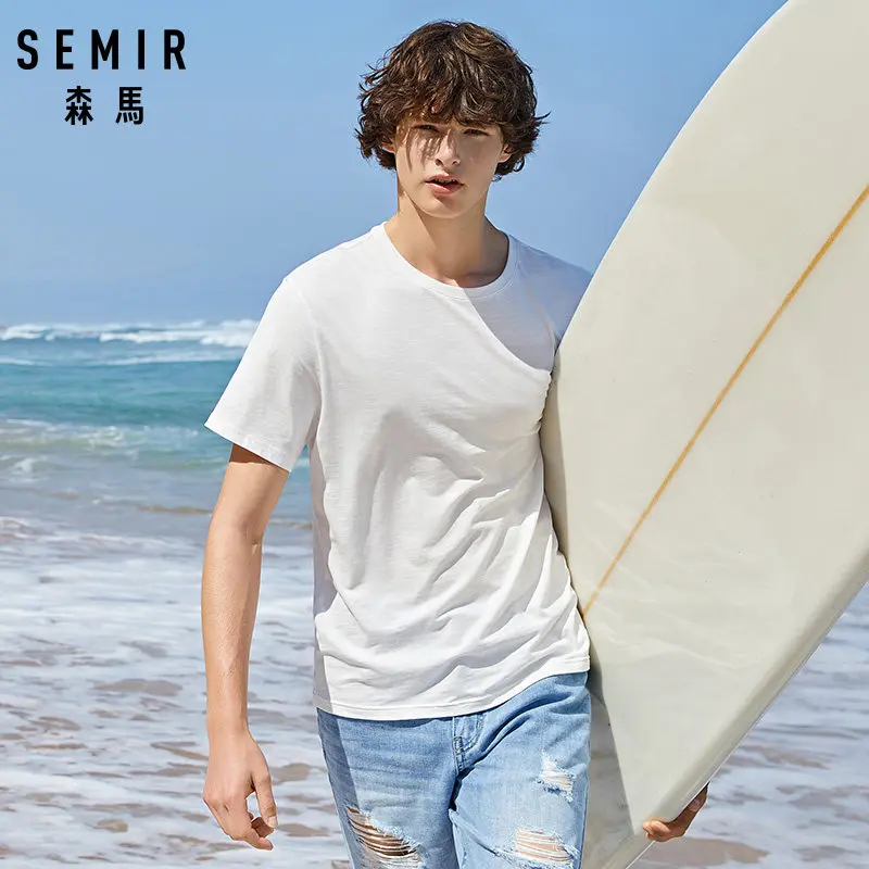 SEMIR, летняя мужская футболка с коротким рукавом,, простая, круглый вырез, стрейч, одноцветная, новая верхняя одежда, трендовая футболка, Мужская Уличная одежда, XS-2XL