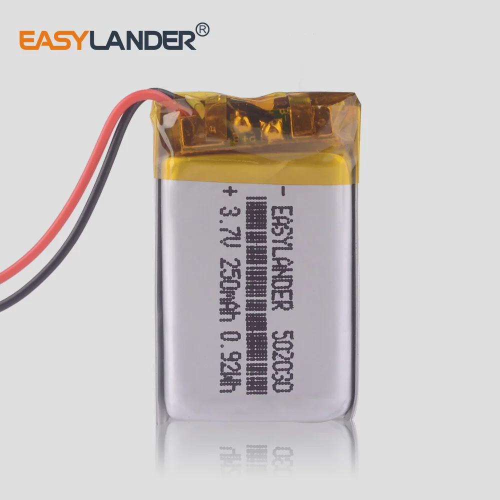 Li ion lithium polymer battery 052030 502030 3.7V 250mAh MP3 MP4 MP5 Bluetooth Headset batteries Wearable Electronics Devices |