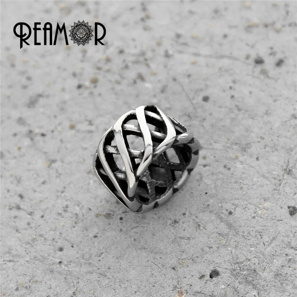 REAMOR из нержавеющей стали большое отверстие тибетские вязанные Полые бусины для