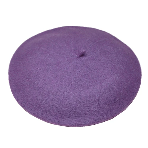 Light Purple Douchow женский светильник вес французская шляпа берет Юниоры девушки смешивание шерсти сплошной цвет черный красный черновато-зеленый без каблука шляпа - Цвет: Light Purple