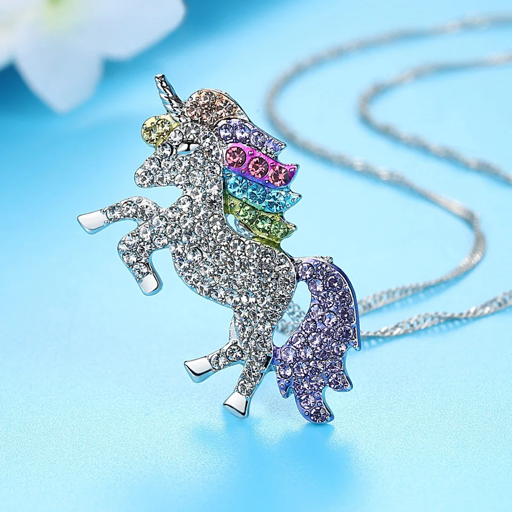Кристалл Стразы ожерелья и браслет Единорог Модные Ювелирные наборы единорога