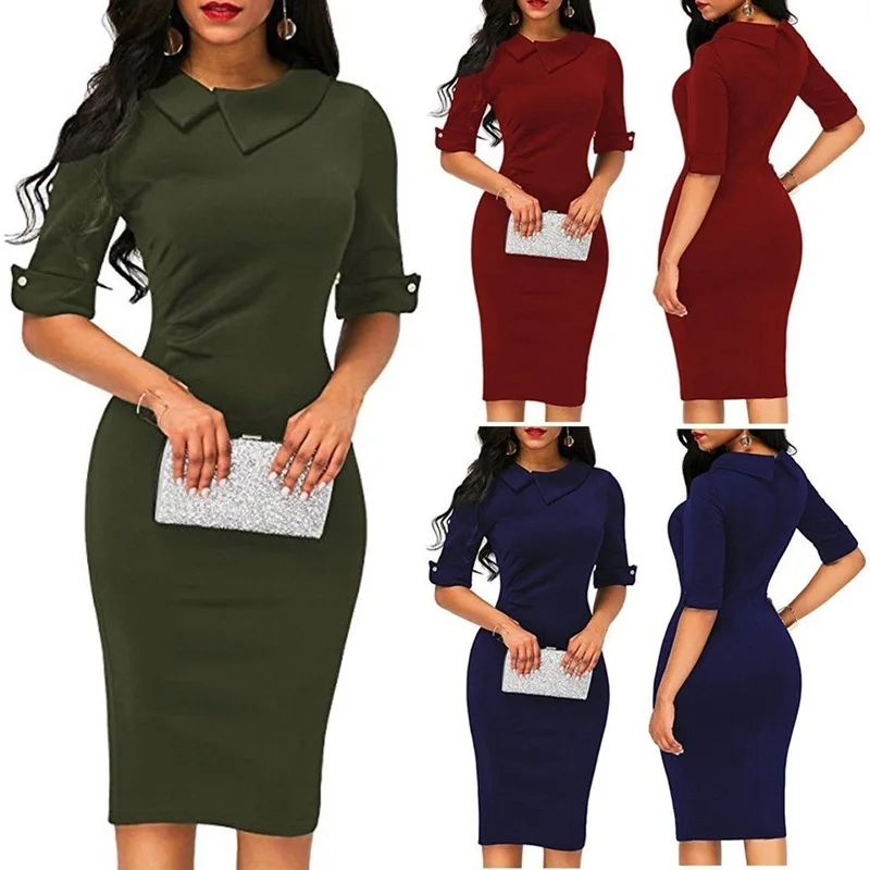 Новинка женское осеннее цельное облегающее платье элегантные деловые вечерние
