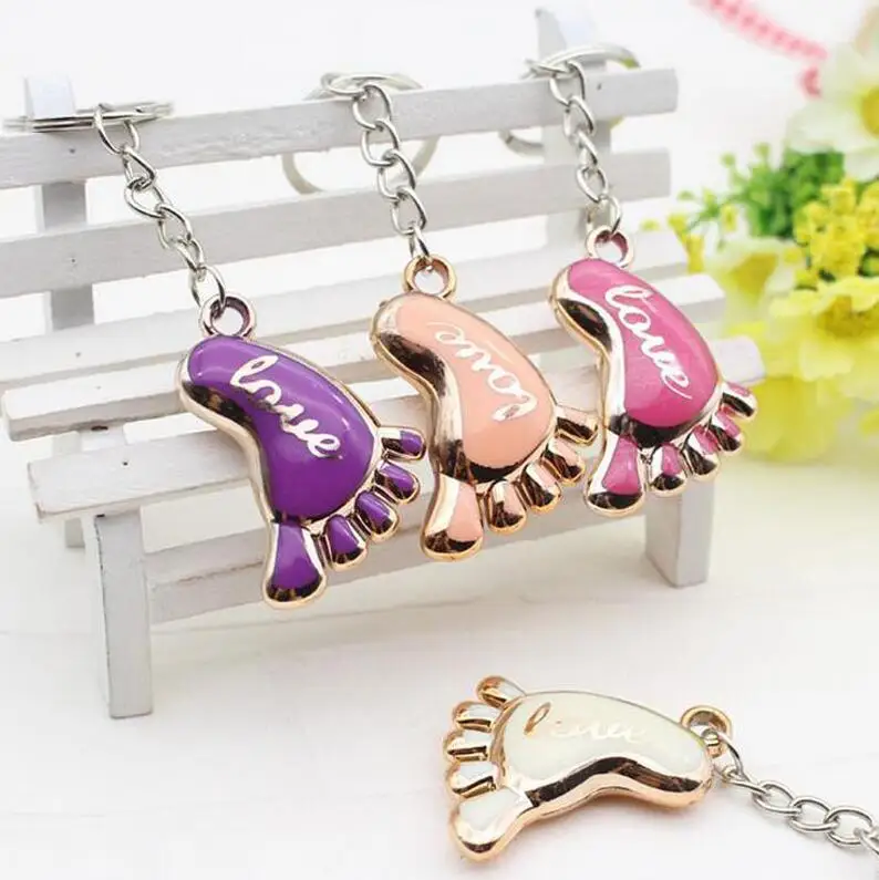 

Cute Party Souvenirs Mini Foot Shaped Keychains Love Keyrings for Baby Shower Baptism Giveaway LX2172