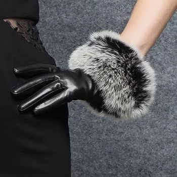 Большой лисий мех осень и зима женщины овчина естественная кожа перчатки дамы