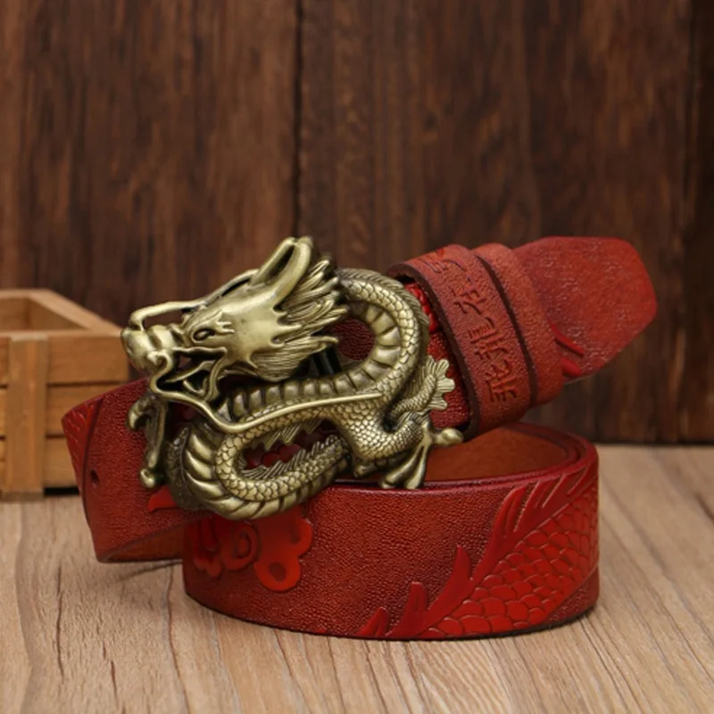 Высокое качество коровья кожа спиральный Дракон шаблон ремень мода Гладкая