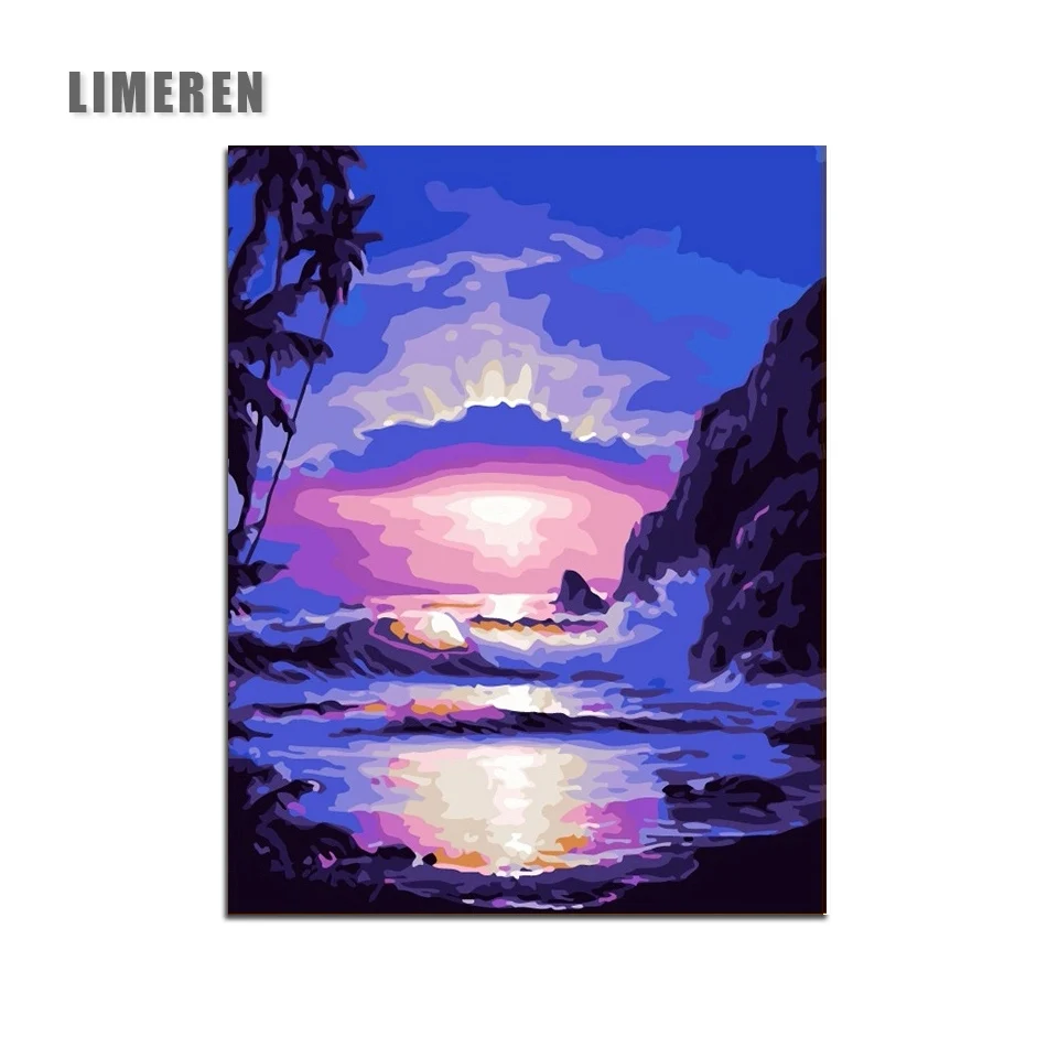 Blue Sky Sunset Seascape Oil Painting By Numbers On Canvas For Unique Gift Homer Decor | Дом и сад