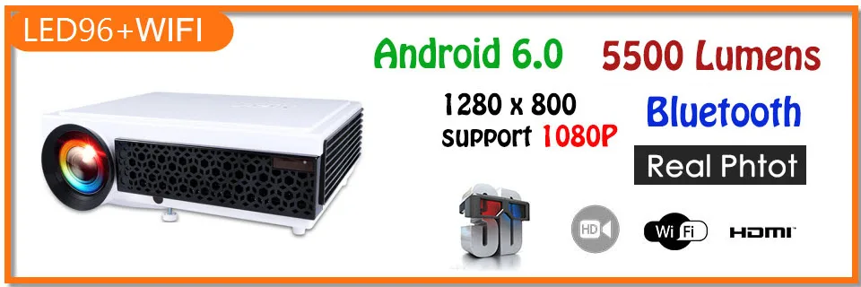 Poner Saund светодиодный 96 wifi светодиодный проектор 3D android wifi hd BT96 proyector 1080p HDMI видео мультиэкранный кинотеатр Система домашнего кинотеатра