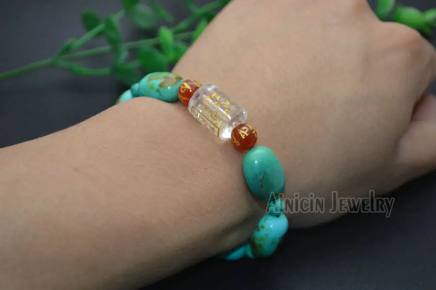 Браслеты из Натуральной Бирюзы Плоские Овальные эластичные бусины прозрачные на