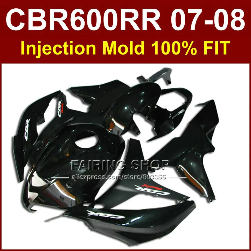 

100% Fit Injection mould full black motorcycle sets for HONDA CBR 600 RR fairings 2007 2008 bodyworks cbr 600 rr 07 08+7Gifts