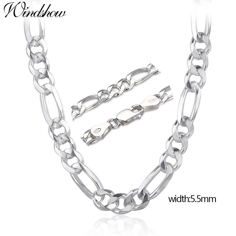 20-24" Pure Real 925 Sterling Silver Figaro Chains Necklaces Women Men Jewelry Boy Friend Gift 50cm-60cm 5.5mm Colier Wholesale
