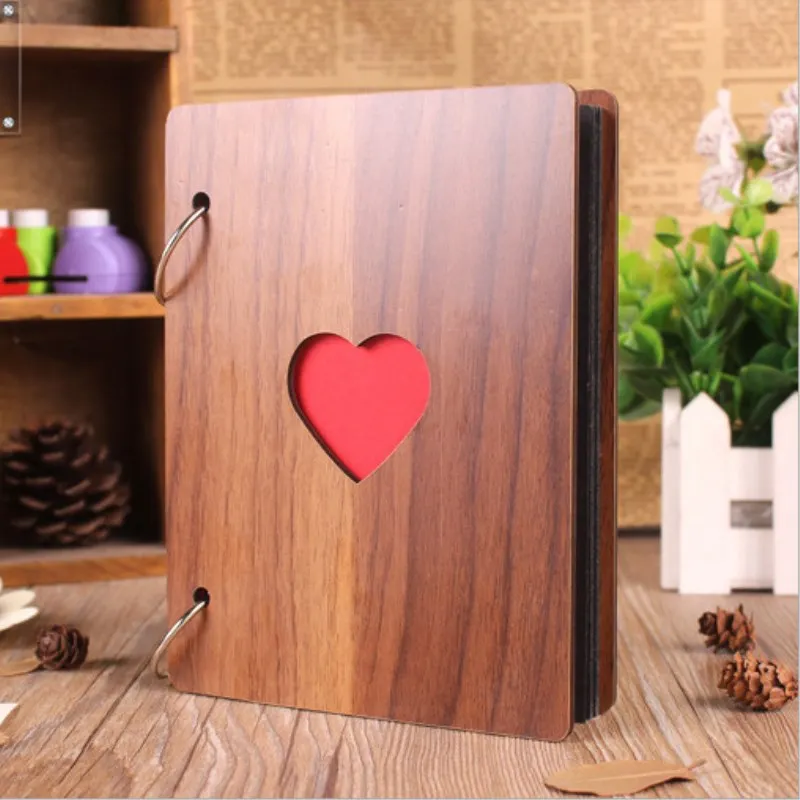 

6 Inch Wood Cover Albums Handmade Loose-leaf Pasted Photo Album Personalized Baby Lovers DIY Wedding Memorial Photo Album