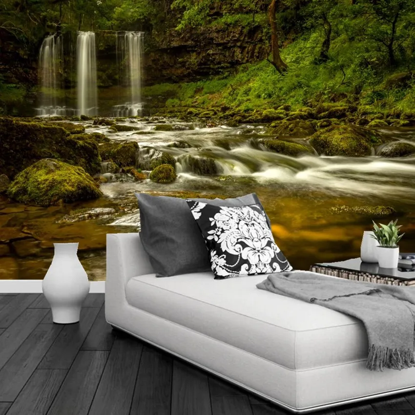 Custom large murals Greece Parks Waterfalls Stones Moss Stream Nature wallpaper living room sofa TV wall bedroom papel de parede |