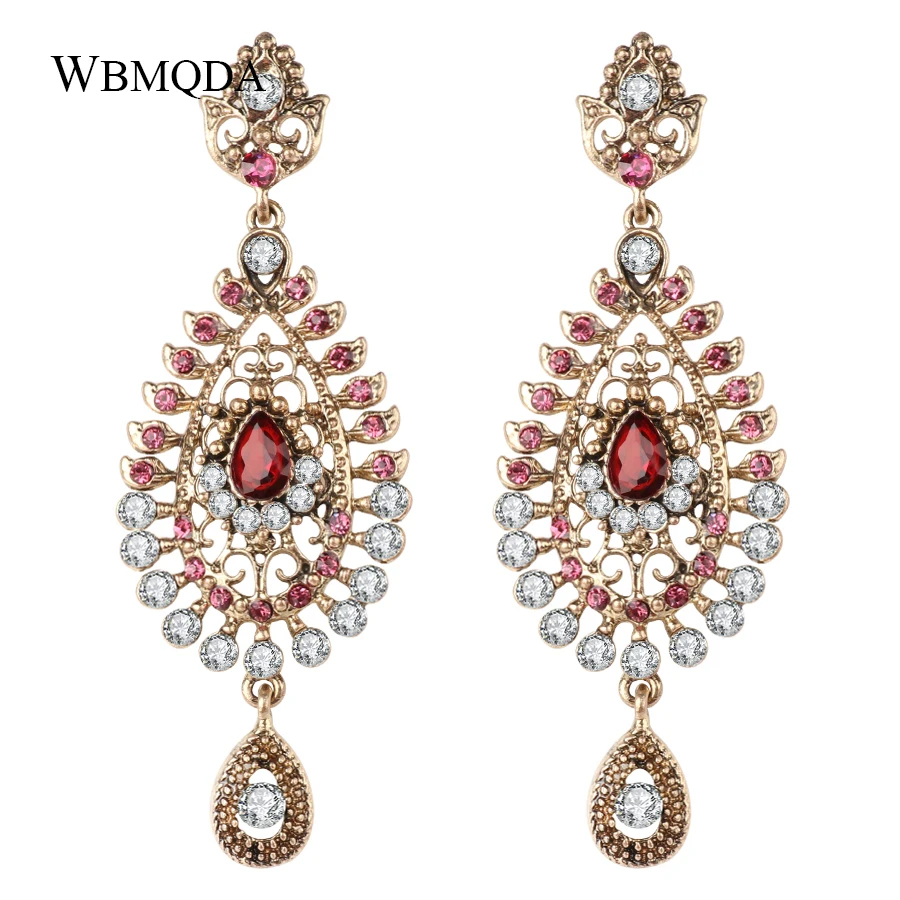 Женские винтажные большие серьги с розовым кристаллом индийские Золотые для
