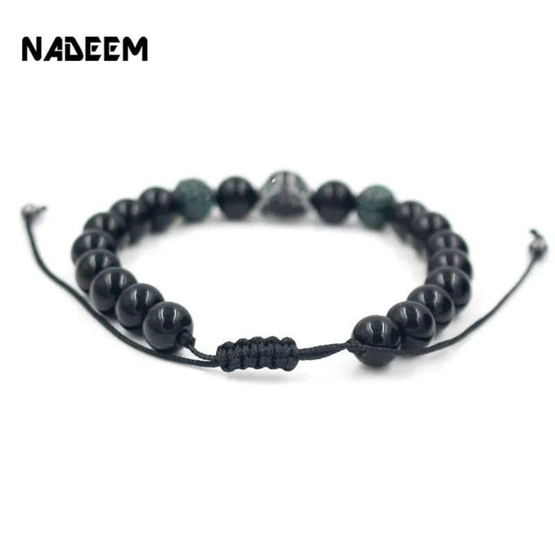 NADEEM Newest Arrival Fashion Men's Micro Pave CZ Leopard Head Charm Braided Macrame Bead Bracelet Adjustable Punk | Украшения и