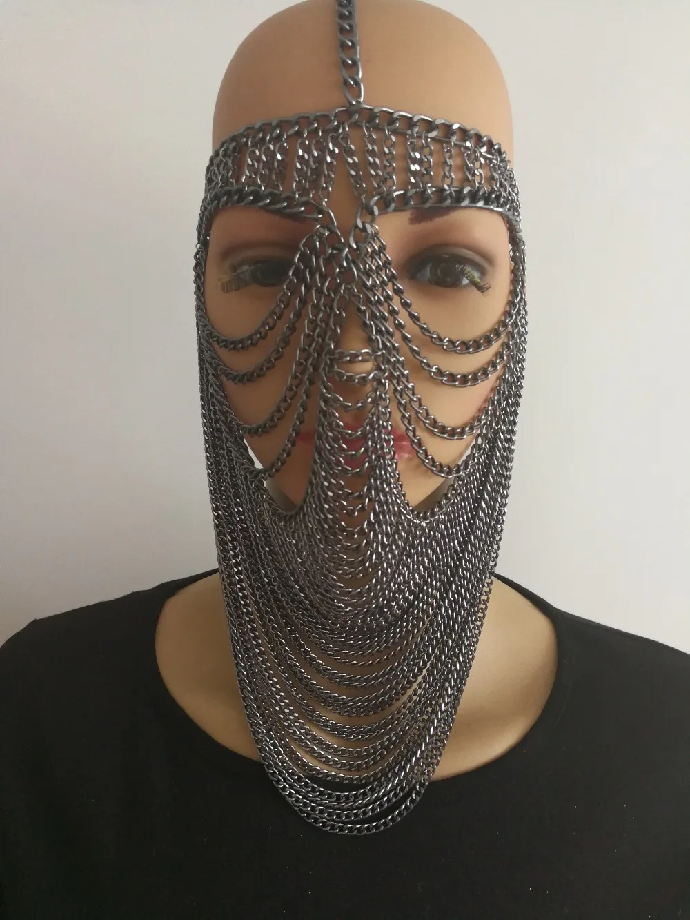 

New Fashion Style WRB948 Women Harness Gray Chains Layers Mask Head Face Chains Jewelry Cosplay Face Chains Jewelry 3 Colors