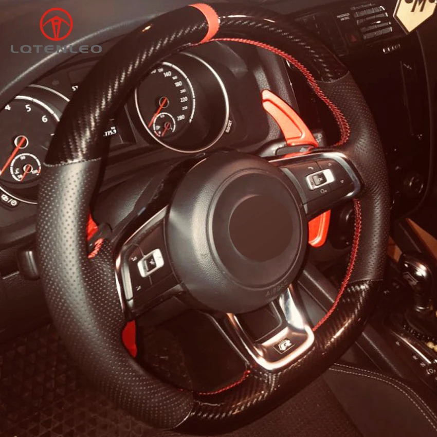 LQTENLEO углеродного волокна черный кожаный чехол руль для Volkswagen Golf 7 GTI гольф R MK7 Polo GTI Scirocco Tiguan R-Line