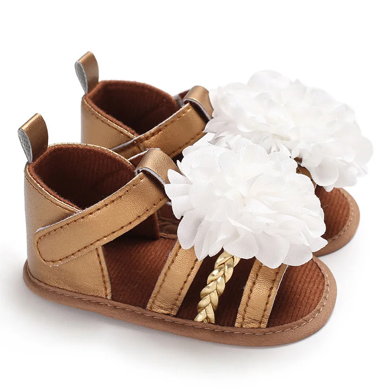 Gold 11CM Big Flower Baby Girl Shoes Summer Infant Toddler Shoes First Walkers Soft Bottom Non-Slip Pu Leather Newborn Baby Shoes Schoenen - Цвет: Gold 11CM