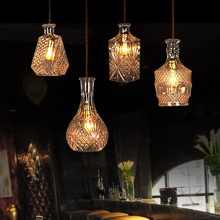Античный графин стеклянная бутылка потолочная лампа подвесной светильник в