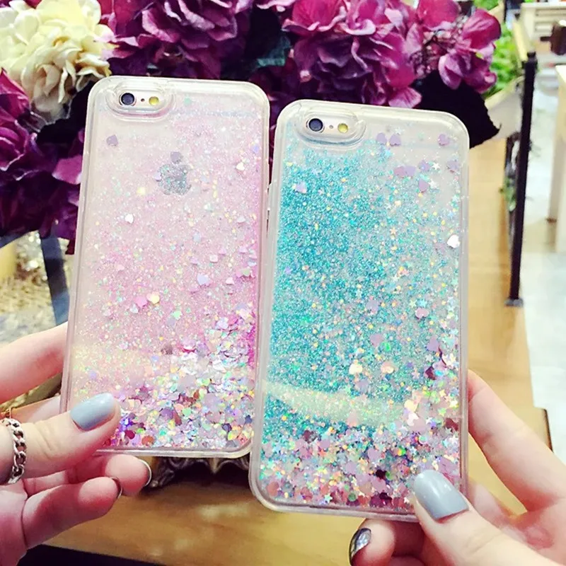 Девушки Мода Жидкий блеск песок мобильный телефон чехлы для iphone 6 s 5 5s 7 8 Plus чехол
