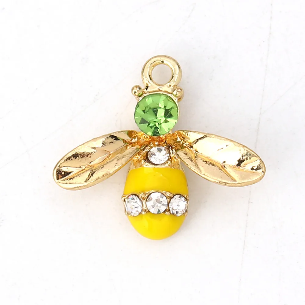 DoreenBeads, подвески из цинкового сплава, пчела, животные, золотые, синие, прозрачные стразы, эмаль "сделай сам", 17 мм(5/") х 15 мм(5/8"), 10 шт
