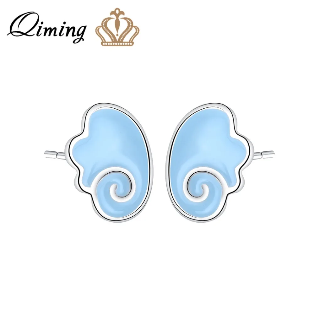 QIMING 2019 Boho небесно голубого цвета угол серьги с крыльями эмаль гипоаллергенный