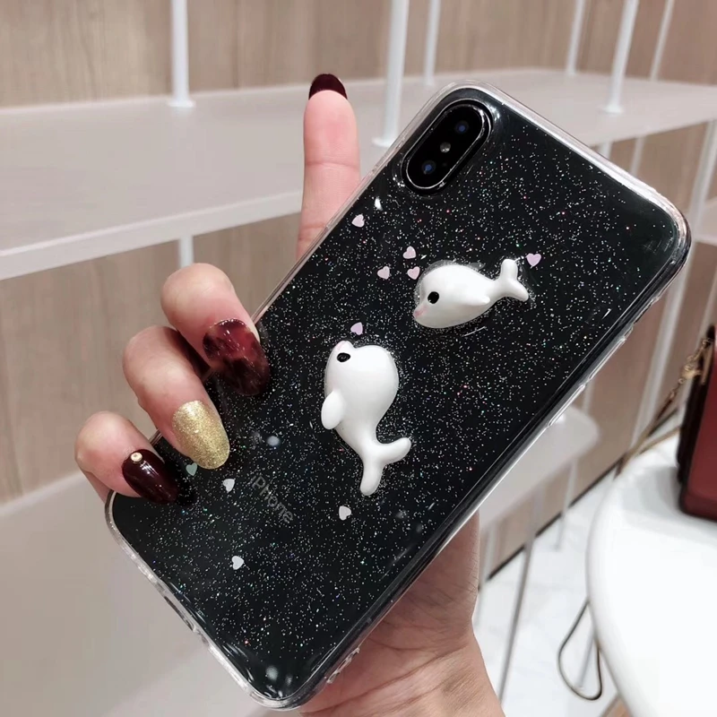 Cute Cartoon 3D Dolphin Phone Cases on For iPhone X XS Max 6 6s 7 8 Plus XR Love Transparent Soft Silicone Tpu Cover Coque Gift |