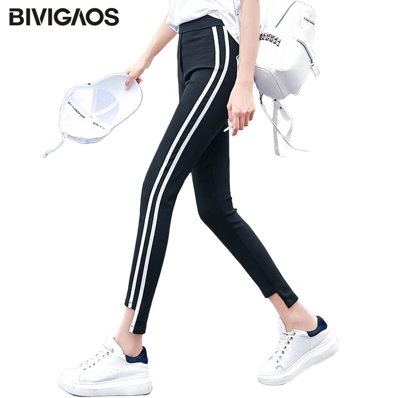 BIVIGAOS новые осенние весенние Спортивный Модный женские леггинсы с белыми