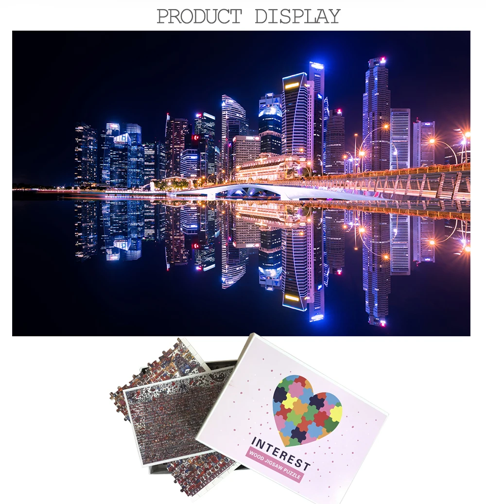 MOMEMO Singapore Night View Customized 1000 Pieces Puzzle Wooden Beautiful City Landscape Jigsaw Puzzle High Definition Puzzles