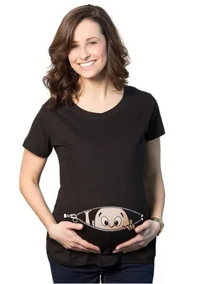 Black Tee Одежда для беременных; футболки с мультяшным принтом; топы для беременных; футболки для беременных женщин; Рождественская Одежда для беременных; большие размеры - Цвет: Black Tee