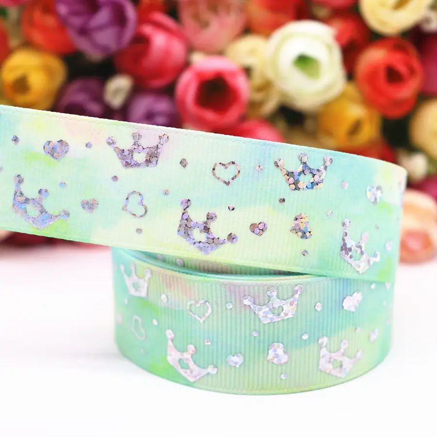 5 5 ярдов Grosgrain лента Лазерная Серебряная корона печатная лента " 25 мм пробки для бутылок DIY ремесла аксессуары ручной работы M19042701 - Цвет: 5