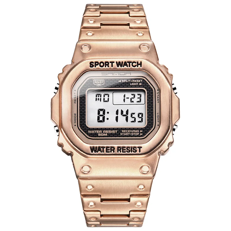 rose gold SANDA золотые мужские часы Топ бренд класса люкс светодиодный цифровые часы мужские 5ATM водонепроницаемые розовые золотые часы черные мужские часы 390 - Цвет: rose gold