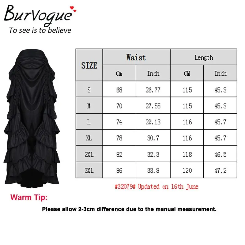 

Burvogue Women Satin Fashion Skirt Irregular Long Gothic Skirt Steampunk Lace-up Maxi Ruffled Black Corset Skirts for womens