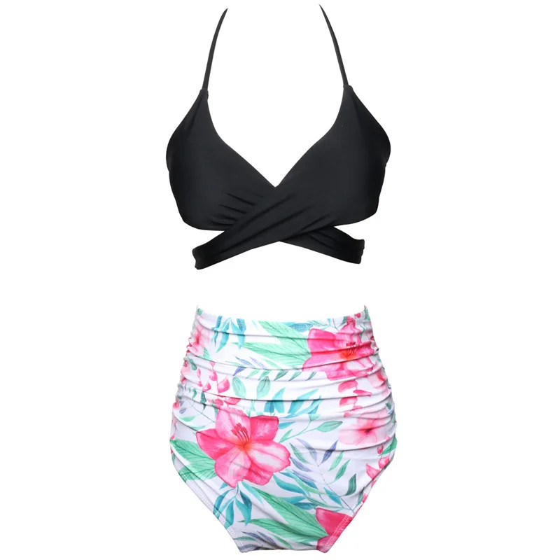 2018 Vintage Women Bikini Sexy High Waist Retro Floral Swimsuit Ruffle Swimming Suit Swimwear Bandeau Biquini Quality Swim |