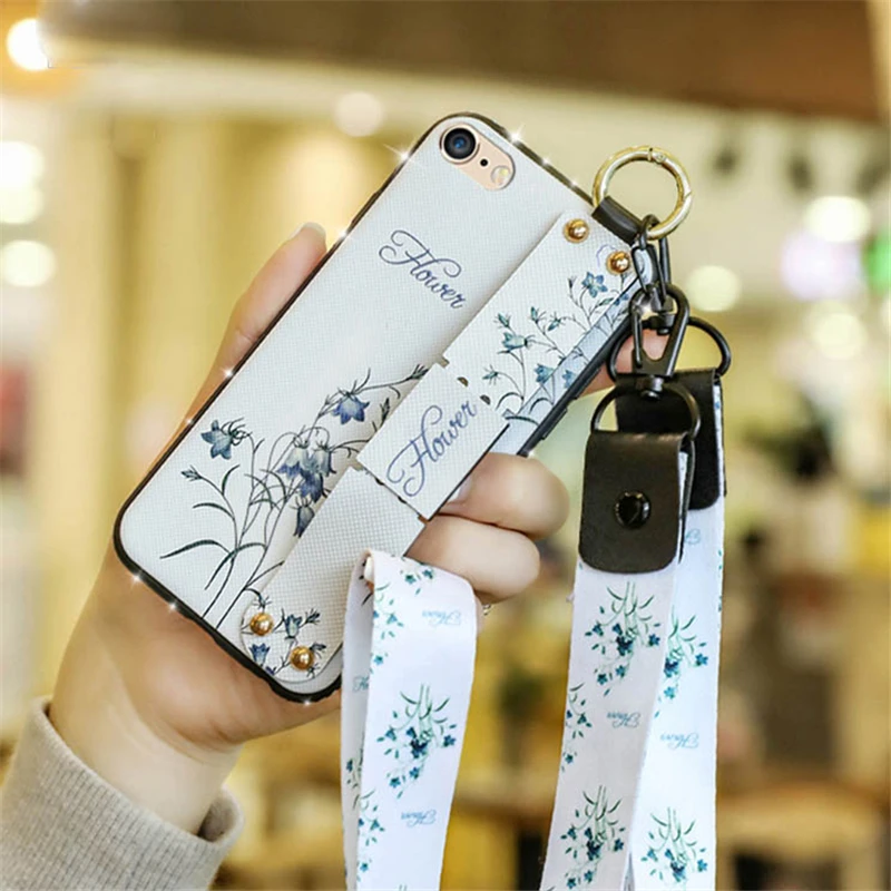 Алмазный Ретро цветок браслет чехол для iPhone 6 6s 7 8 Plus ремешок кисточки держатель