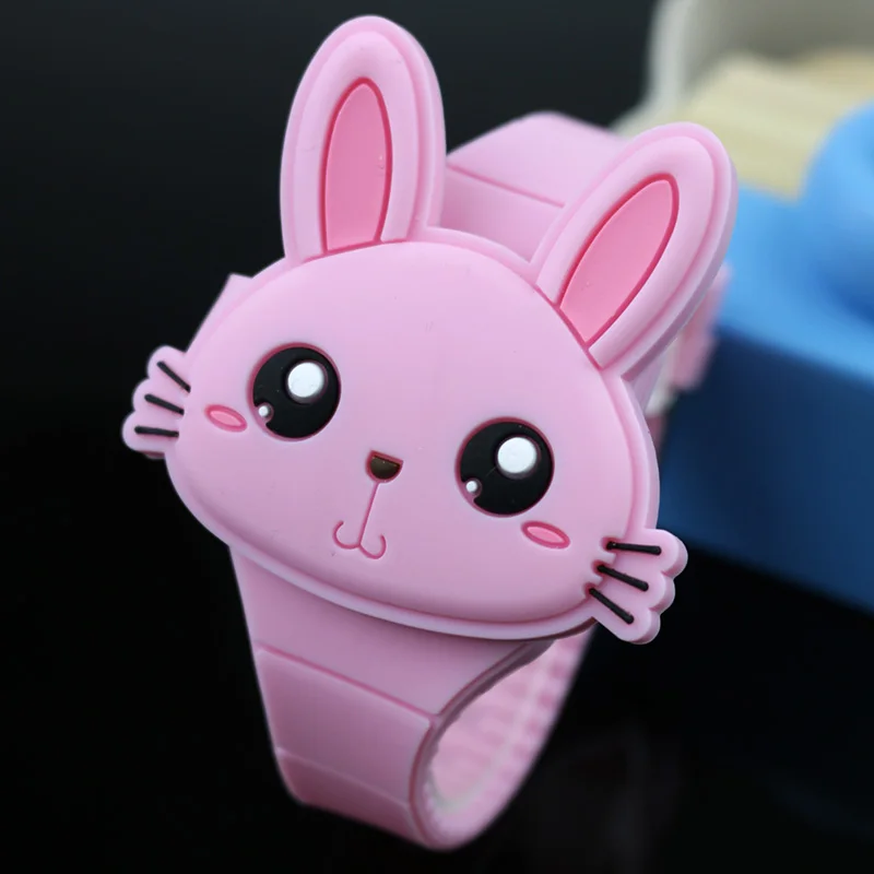 Pink Детские часы с милым кроликом из мультфильма, резиновые электронные детские часы с откидной крышкой для мальчиков, студенток, девочек, часы Reloj Infantil Saati - Цвет: Pink