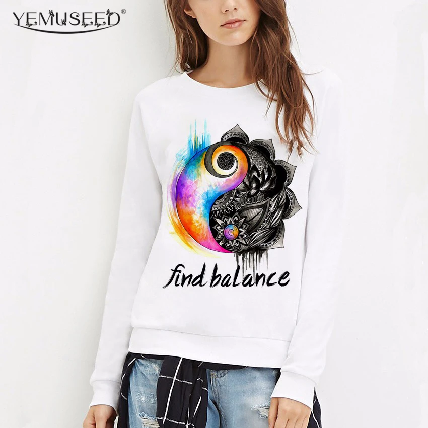 Женская винтажная Толстовка YEMUSEED Ying Yang Zen белая толстовка в стиле Харадзюку с