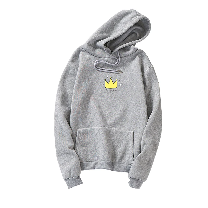 Harajuku Fleece Sweatshirts Women Pink Crown Print Kawaii Hoodies Long Sleeve Casual Loose Hooded Pullover Unisex Korean Clothes | Женская