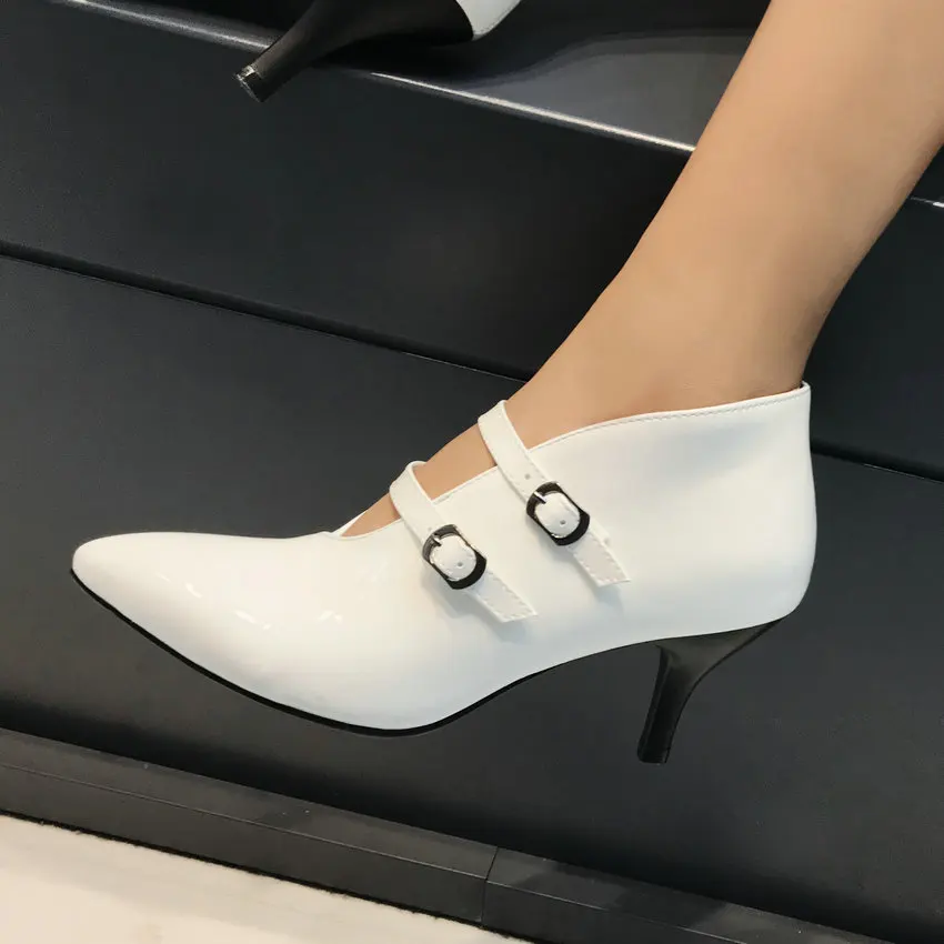 QUTAA/ г. Женские туфли-лодочки Демисезонные женские туфли-лодочки из лакированной кожи на высоком тонком каблуке, с острым носком, на платформе, на молнии размеры 34-43