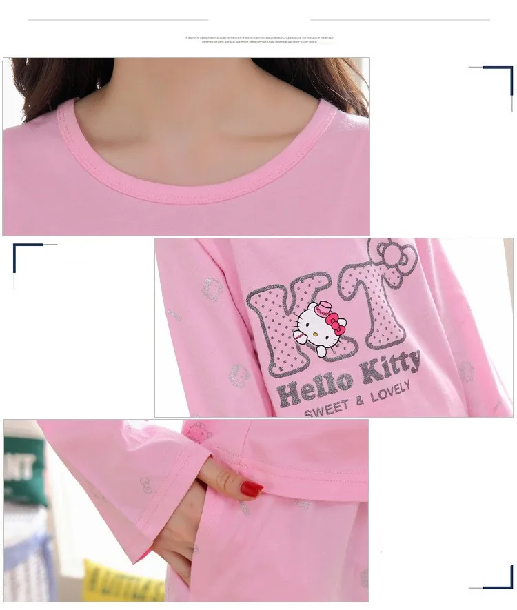 Семейные рождественские пижамы с принтом «hello kitty»; Одинаковая одежда для мамы и дочки; комплект из чистого хлопка с длинными рукавами; одежда для сна для девочек