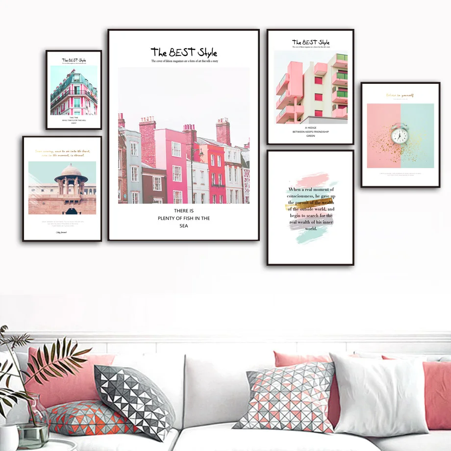 

Colorful Dream Building Alarm Clock Wall Art Canvas Painting Nordic Posters And Prints Canvas Pictures For Living Room