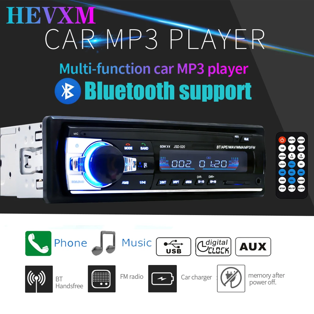 HEVXM JSD 520 Bluetooth Авторадио Стерео радио FM Aux вход приемник SD USB 12V In dash 1 Din