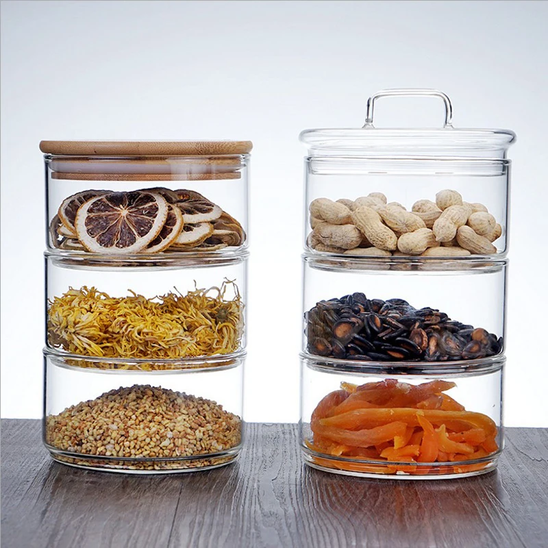 Три этажа Стекло хранения Jar бутылка с крышкой минималистский гайка приправа