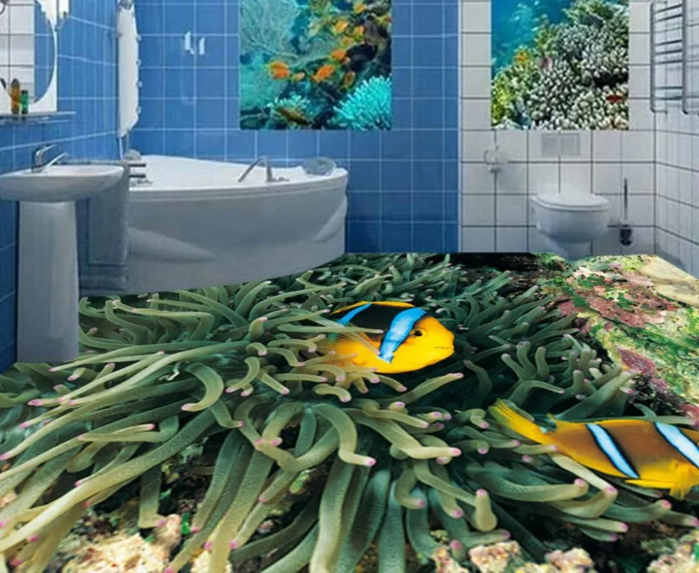 Настенные виниловые 3D-обои с изображением рыбок и кораллов | Обустройство дома
