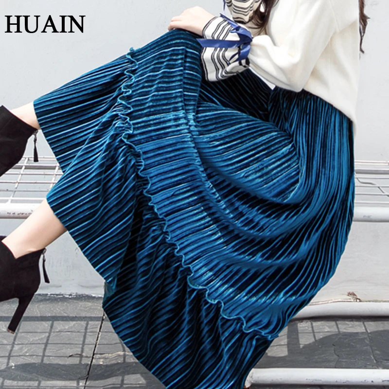Casual Women Pleated Skirt Korean Fashion Fitness Midi Autumn 2018 New Solid Colour Ruffles Vintage Office Ladies Clothing | Женская