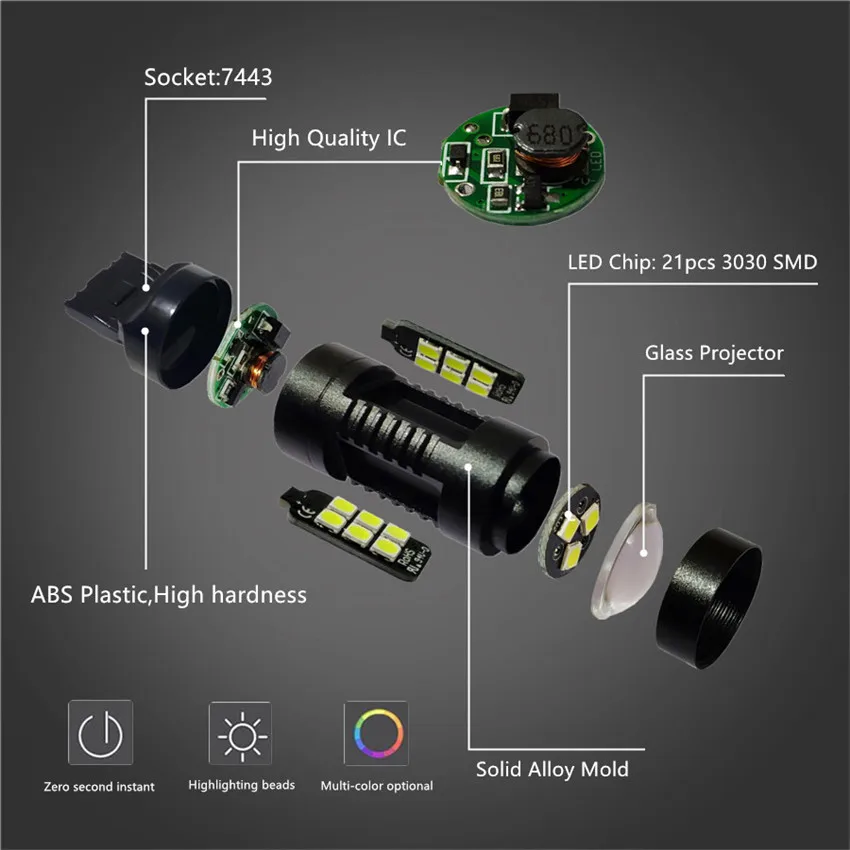 2шт 1200Lm T20 W21W светодиодный W21/5W 7440 7443 СВЕТОДИОДНЫЙ Фонарь Белый Красный Янтарный