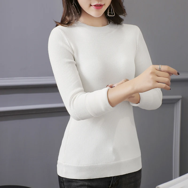 Новый Модный женский зимний теплый однотонный вязаный пуловер с длинным рукавом